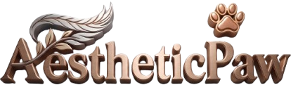 Logo of AestheticPaw with paw and feather design on a white background